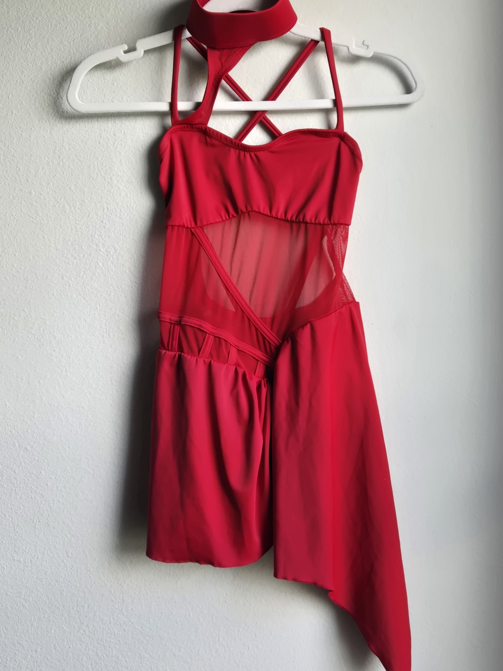 Girls' Red Dance Costume with Choker Detail, Sz PA